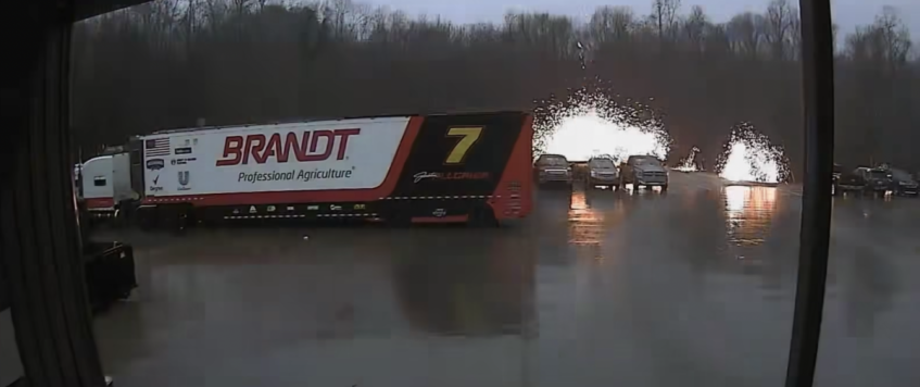 VIDEO: Lightning nearly hits NASCAR hauler