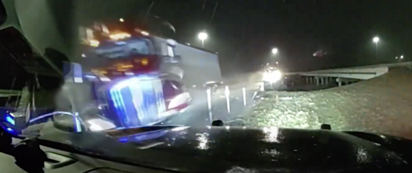 VIDEO: Semi truck plows into Fort Worth cop car and van on icy I-20