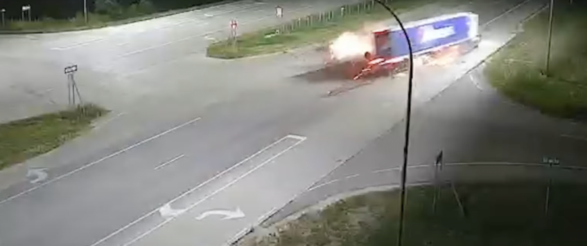 Minnesota traffic cameras capture fiery car vs. big rig crash at intersection